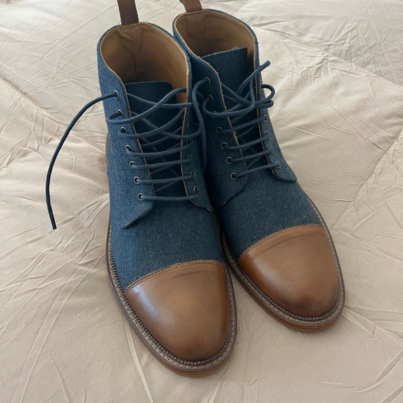 Taft Navy and Leather Lace-Up Boots